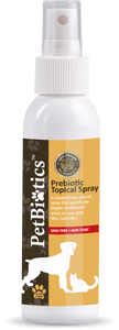 Bottle of petbiotics prebiotic topical spray for dogs