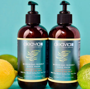 Two bottles of Aleavia Microbiome Friendly Cleanser