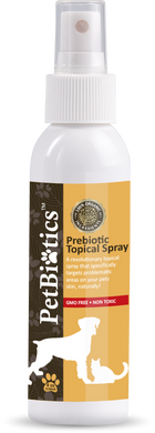 Bottle of petbiotics prebiotic topical spray for dogs
